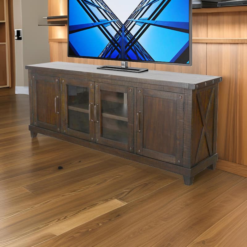 Anva TV Media Console, Shelves, Doors, Dark Brown Mahogany, 74 Inch