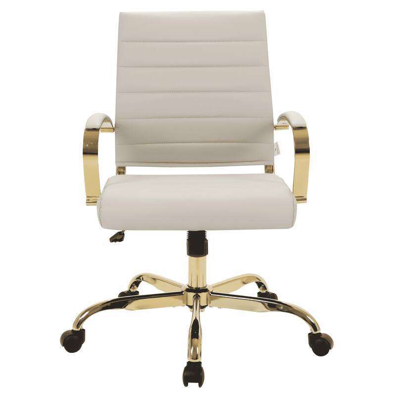 Benmar Ergonomic Leather Office Chair with Lumbar Support, Gold Steel Frame, Adjustable Height, Tilt Lock, & Smooth Casters