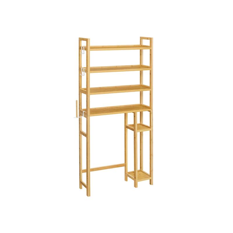 4-Tier Space-Saving Over Toilet Storage Shelf with Adjustable Shelves and Wicker Frame - 32.7''L x 10.2''W x 72.8''H - Natural-Beige