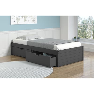Twin Footboard Panel Bed in Dark Grey with Drawers