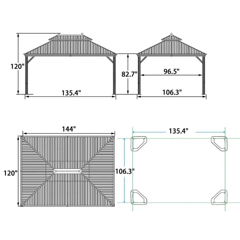 PURPLE LEAF Hardtop Aluminum Gazebo with Curtains and Netting, Double Roof Patio Gazebo