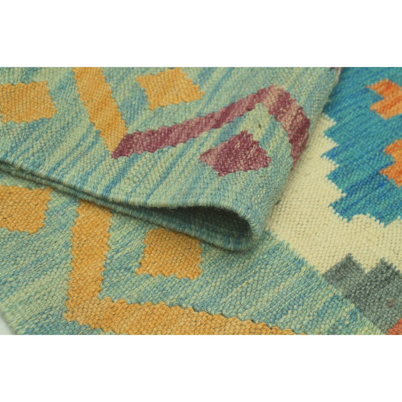 Sangat Flatweave Juliann Grey-Blue/Ivory Rug - 4'2" x 5'7"