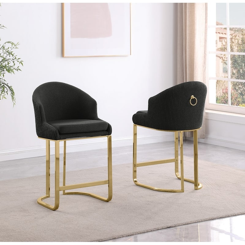 Best Quality Furniture Teddy Fabric Gold Chrome Barstools (Set of 2) - N/A - Black-Chairs
