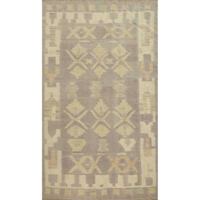 Hand Woven Oriental 100% Wool Carpet Southwestern Tribal Greys & Charcoal Kilim Area Rug - 5' 2'' X 3' 2''