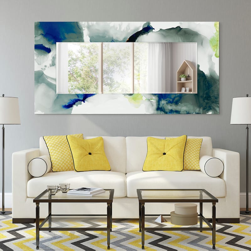 "Ephemeral" Abstract Rectangular Beveled Wall Mirror Free Floating Tempered Glass - Grey