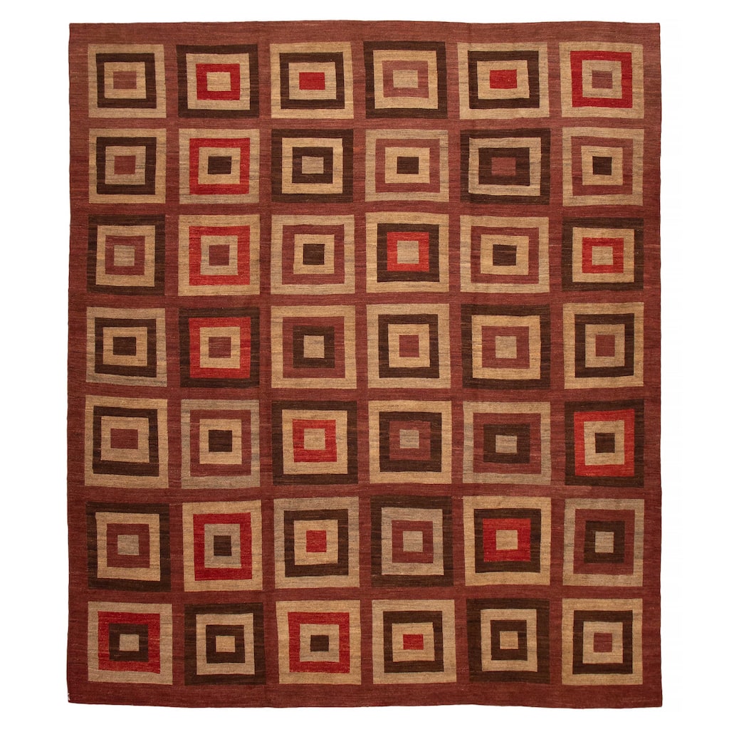 ECARPETGALLERY Flat-Weave Lahor Finest Red Wool Tapestry Kilim - 12'5 x 14'7