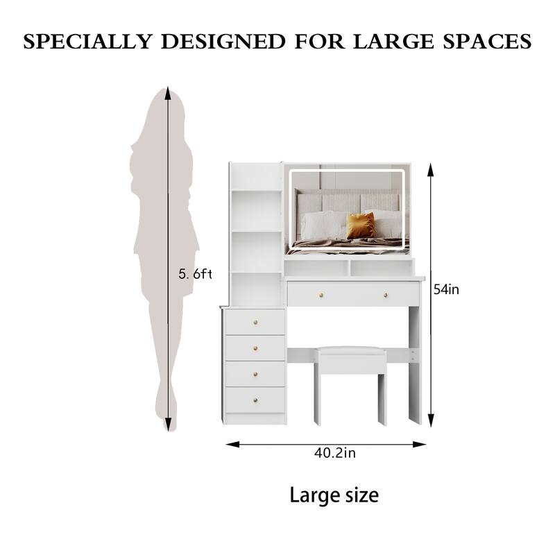 41" Large Left-Side Vanity Set with LED Mirror and Storage