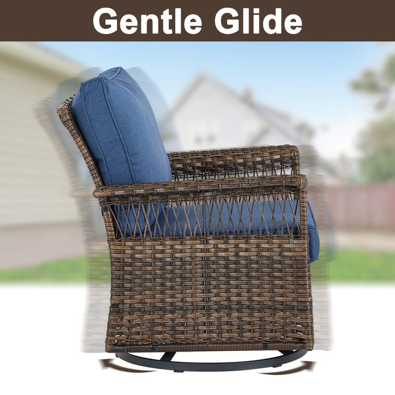 Gymojoy Patio Swivel Rocking Lounge Chair with Ottoman - Brown