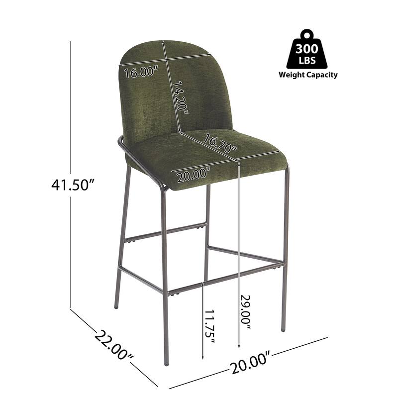 Fabric Upholstered Bar Stools Set of 2, Kitchen Island Chairs with Curved Backrest, Breakfast Bar Chairs with Metal Footrest