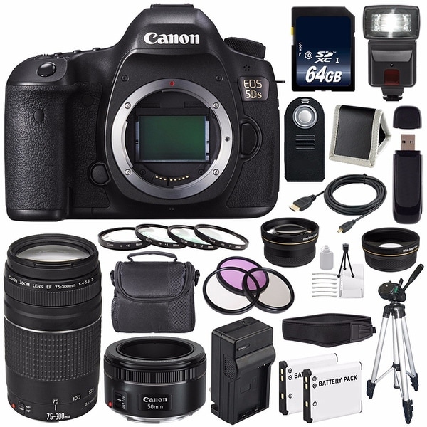 Canon EOS 5DS DSLR Camera (International Model) (0581C002) + Canon EF 75-300 III+ EF 50mm f/1.8 STM Lens Bundle
