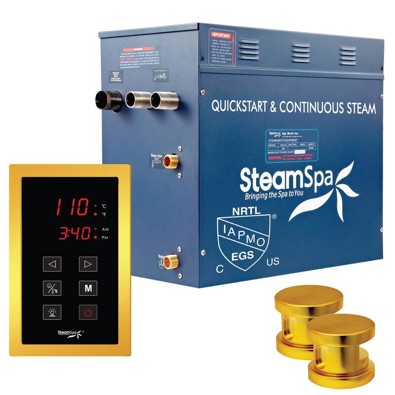 SteamSpa Oasis 12 KW QuickStart Acu-Steam Touch Panel Bath Generator Package in Elegant Gold Finish - Gold