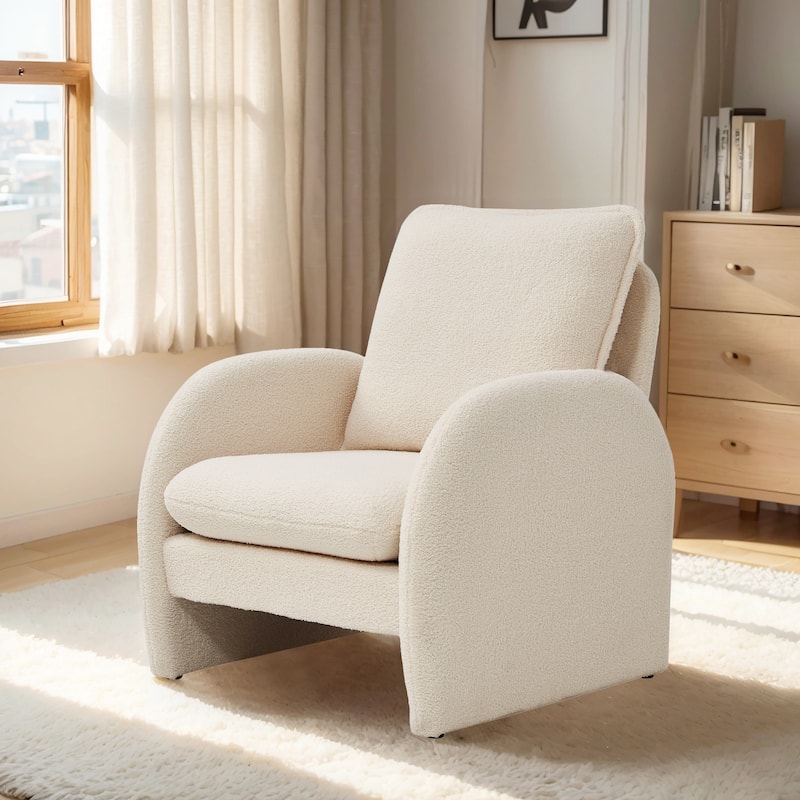 Modern Sherpa Upholstered Accent Chair, Comfortable Living Room Armchair