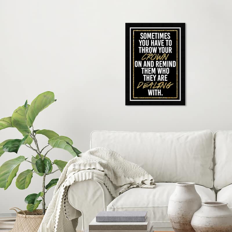 Wynwood Studio Prints Typography and Quotes Throw Your Crown On Black and Metallic Gold Glam Wall Art Canvas Print - Black