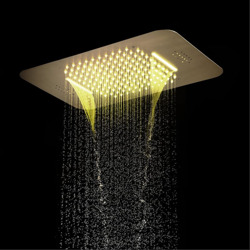 DeerCreek 23" Shower System- LED Music Railfall Waterfall Thermostatic Faucet Slide Bar Jets - BG 3 - Brushed Gold