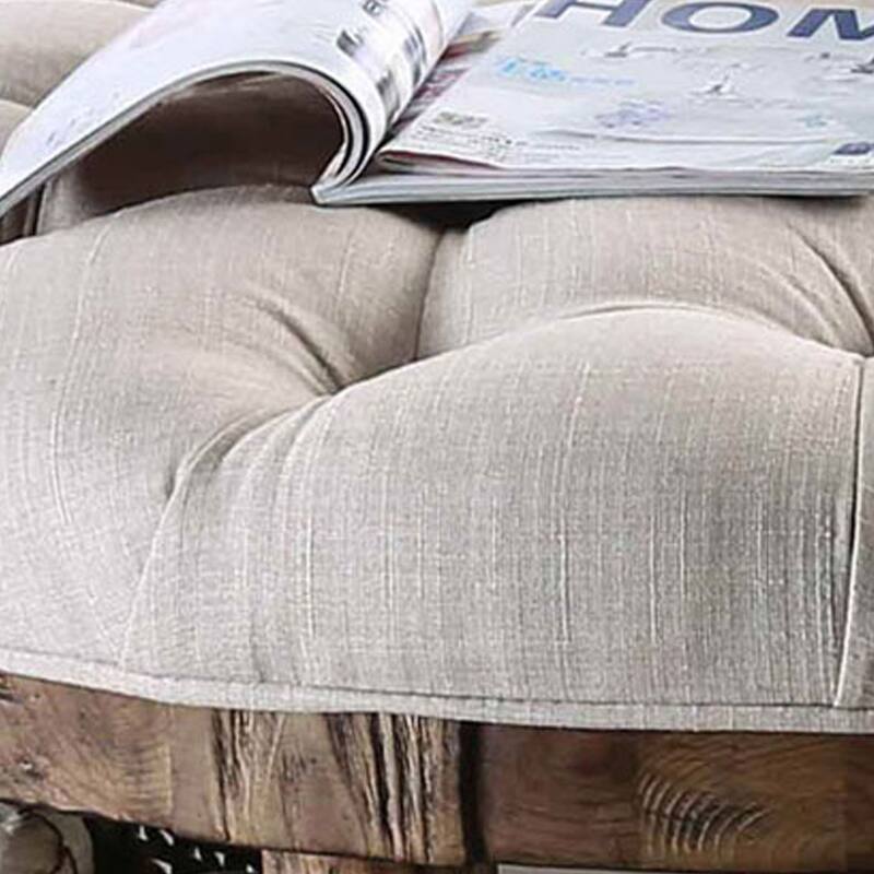 Cushioned Top Wooden Coffee Table with Bottom Shelf, Brown and Beige