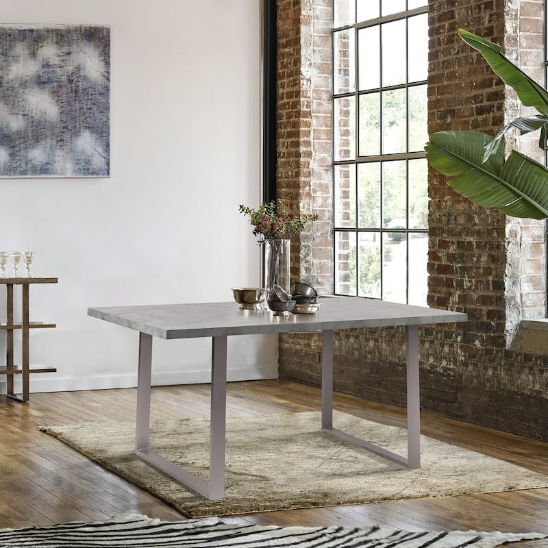 Fenton Cement Gray Dining Table with Brushed Stainless Steel Legs