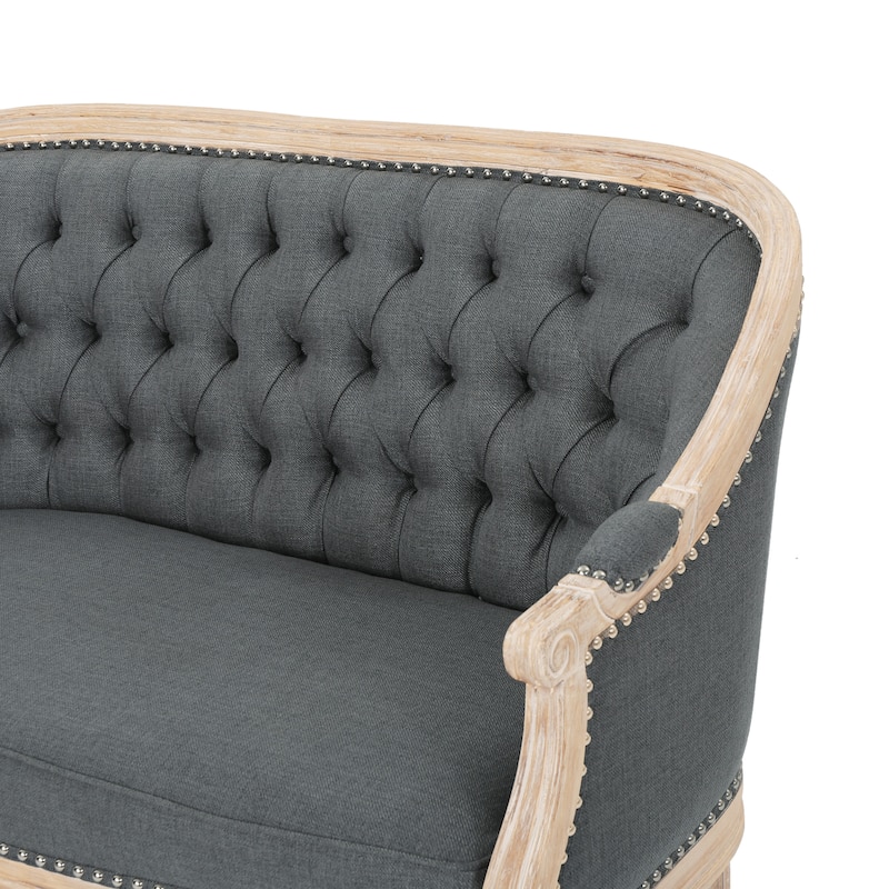 Roomfitters Tufted Barrel Accent Chair, Upholstered Living Room Armchair, Vintage Wooden Frame Seating