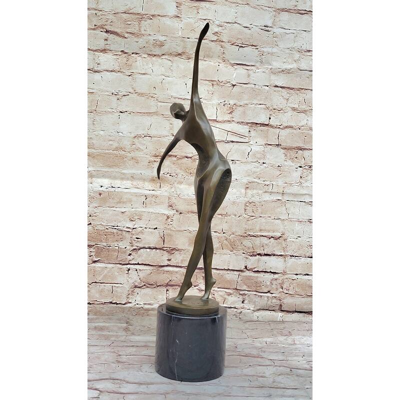 Midcentury Modern Abstract Art Human Dancer Figure Bronze Sculpture On Marble Base