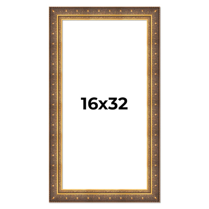 16x32 Frame Gold Real Wood Picture Frame inches Interior Frame Depth 1 inches Museo Bronze Ornate Photo Frame with UV Acrylic