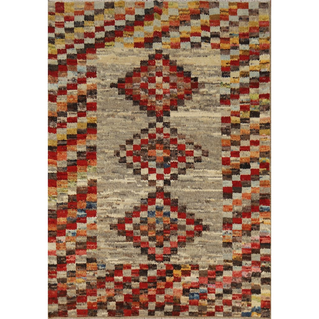 Checkered Moroccan Oriental Area Rug Hand-Knotted Wool Carpet - 5'11" x 7'8"