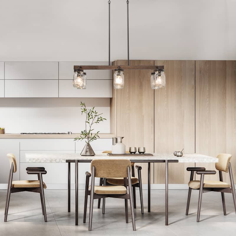 Modern Farmhouse 6-Light Chandelier Mason Jar Textured Glass Linear Kitchen Island Light for Dining Room