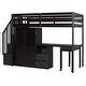 preview thumbnail 31 of 110, Twin/Full Size Loft Bed with Storage Staircase, Wardrobe and Desk, Solid Wood Loft Bedframe with 2 Storage Drawers and Shelves