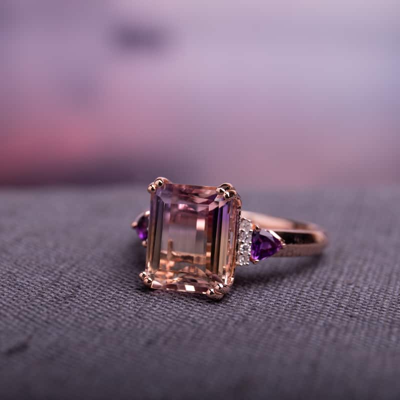 Rose Plated Sterling Silver Ametrine/Amethyst/Diamond Accent Ring by Miadora