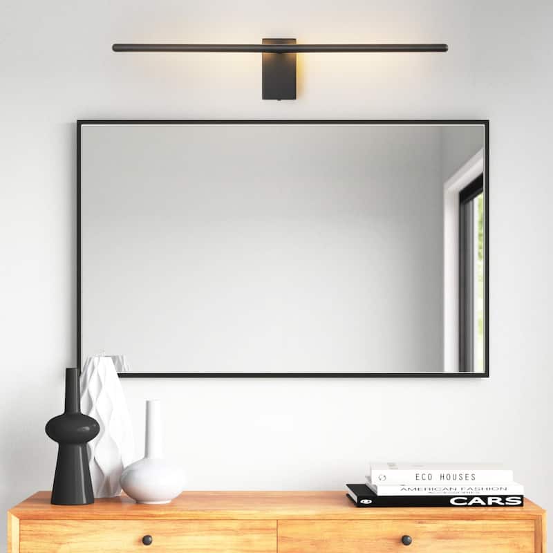 1-Light Modern Gold/Black Linear Bathroom Vanity Light Integrated LED 3000K Rotatable Wall Light - Black