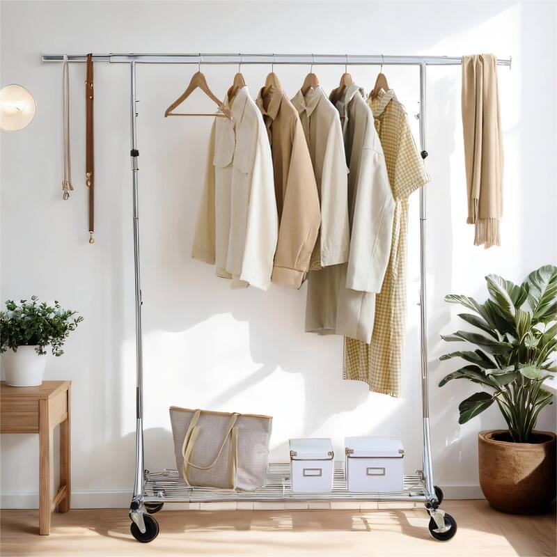 Clothes Rack Heavy Duty Clothing Rack 600LBS Rolling Clothes Racks - Silver