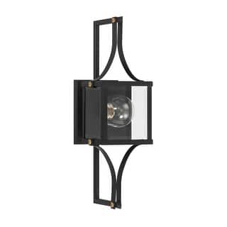 Raeburn 1-Light Outdoor Wall Lantern in Matte Black and Weathered Brushed Brass