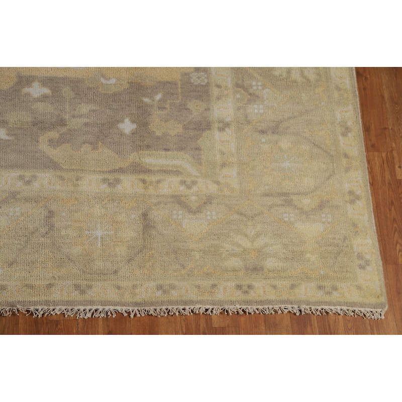 Transitional Earth Tone Brown Oushak Area Rug Handmade Wool Carpet - 9'1" x 11'8"