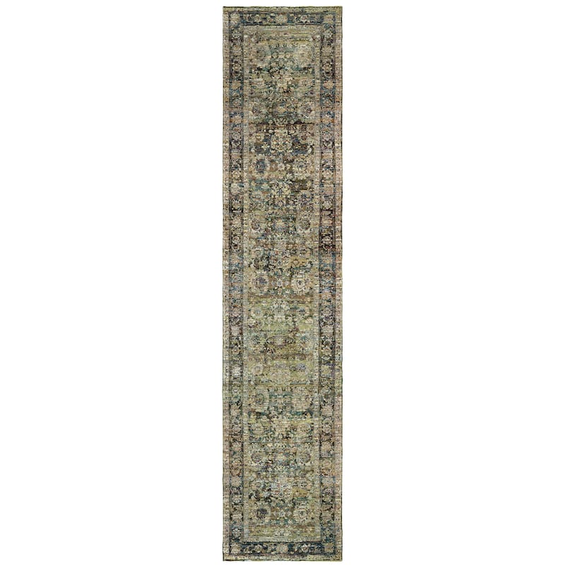 Style Haven Mohawk Faded Classic Border Area Rug - 2' 6" x 12' - Green/ Brown - Runner/Rectangle