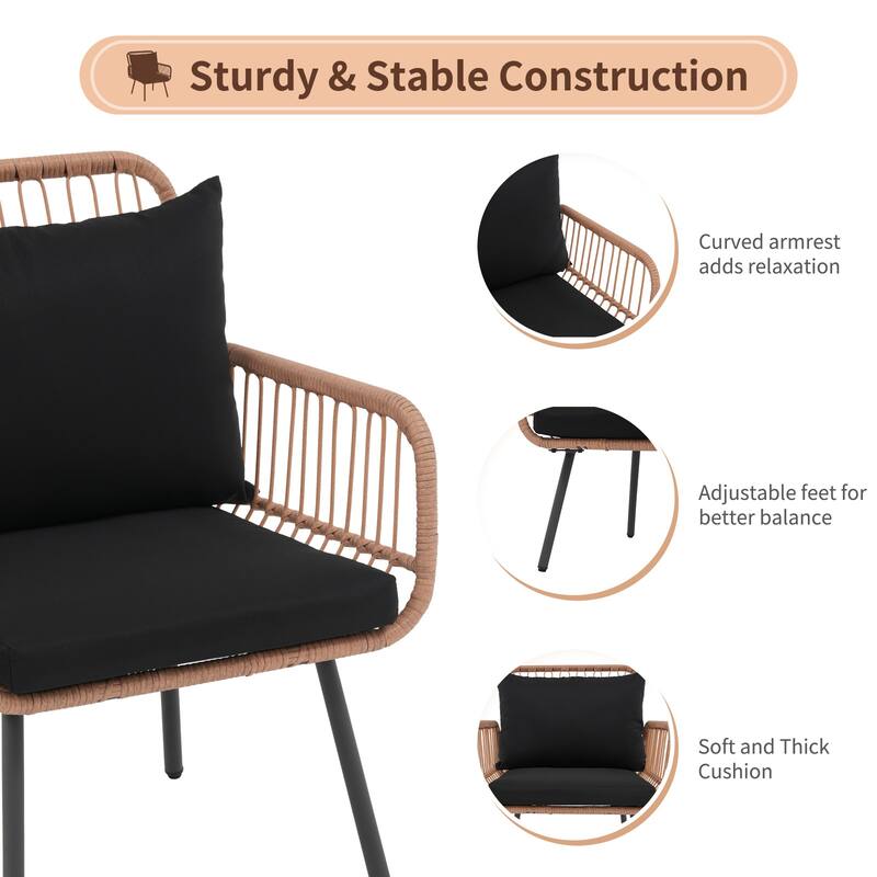 Outdoor Wicker Double Chair with Cushions Conversation Furniture Set