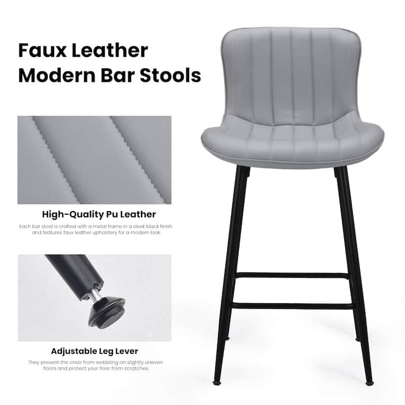 Counter Stools Set of 2, Faux Leather Counter Height Bar Stools, Modern Dining Table Chairs with Metal Legs