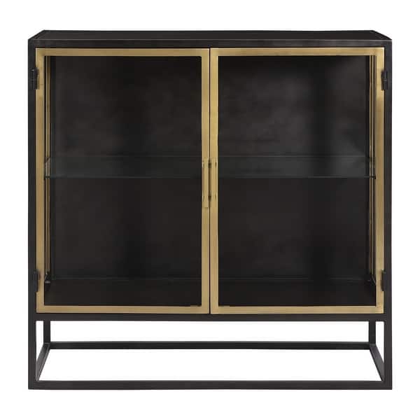 slide 2 of 5, Brynlee 36-inch Gunmetal and Brass Finished Iron and Glass 2-Door Sideboard