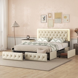 Upholstered Bed Frame with 4 Storage Drawers - Bed Bath & Beyond - 39678987