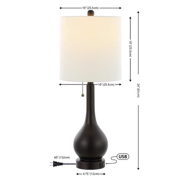 dimension image slide 2 of 4, Grant 24" Modern Classic Gourd Iron LED Table Lamp with Pull-Chain with Dual USB Charging Port, by JONATHAN Y (Set of 2)