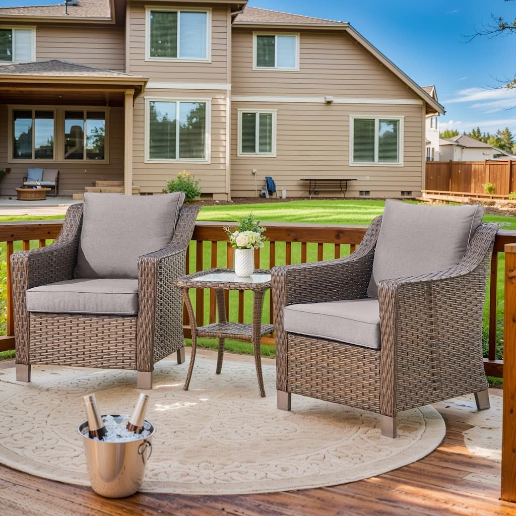 PE Rattan Wicker Chairs with Side Table - Brown