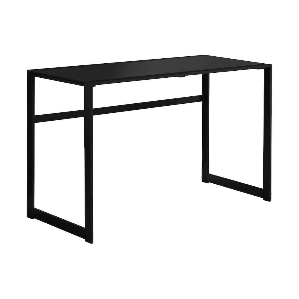 Computer Desk, Home Office, Laptop, 48"l, Work, Black Tempered Glass, Black Metal, Contemporary