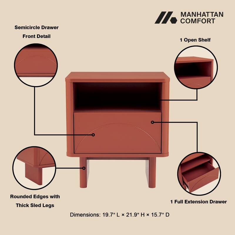 Manhattan Comfort Ella 20" Nightstand (1-Drawer) - Set of 2