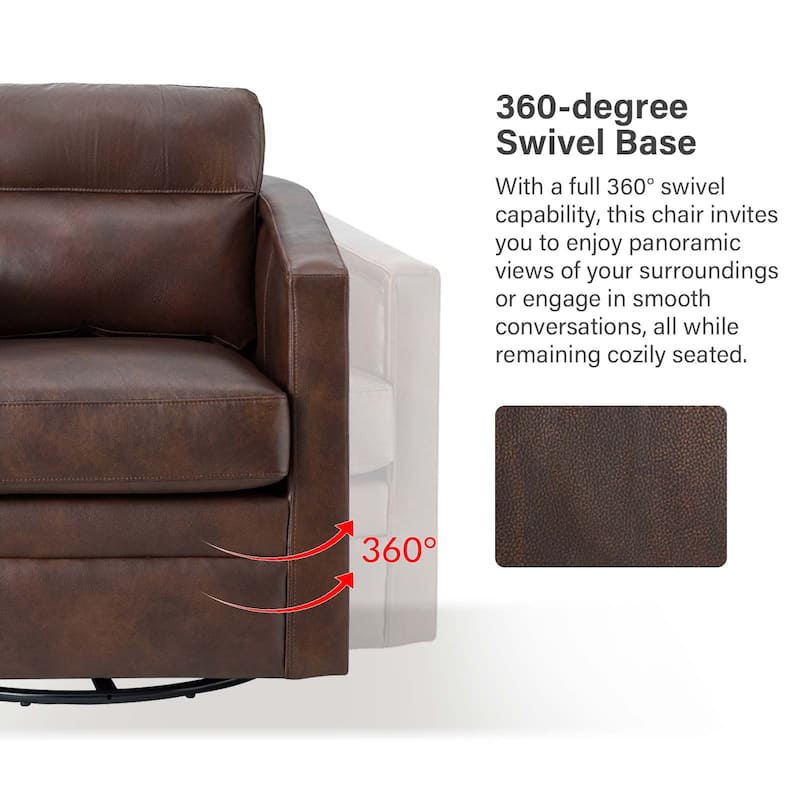 Jorge 28.74" Wide Genuine Leather Swivel Chair with Arms
