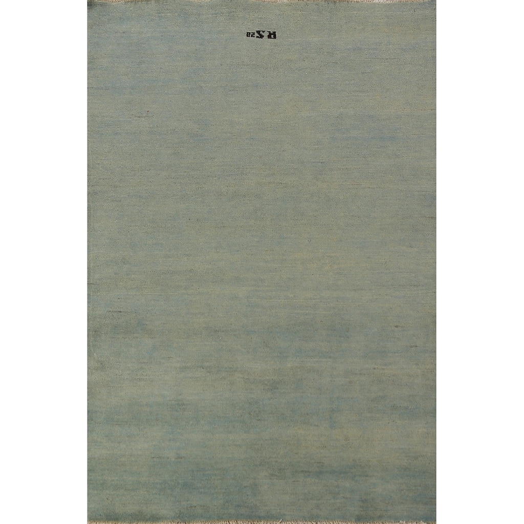 Green & Blue Gabbeh Modern Rug Handmade Wool Carpet - 4'1" x 5'11"