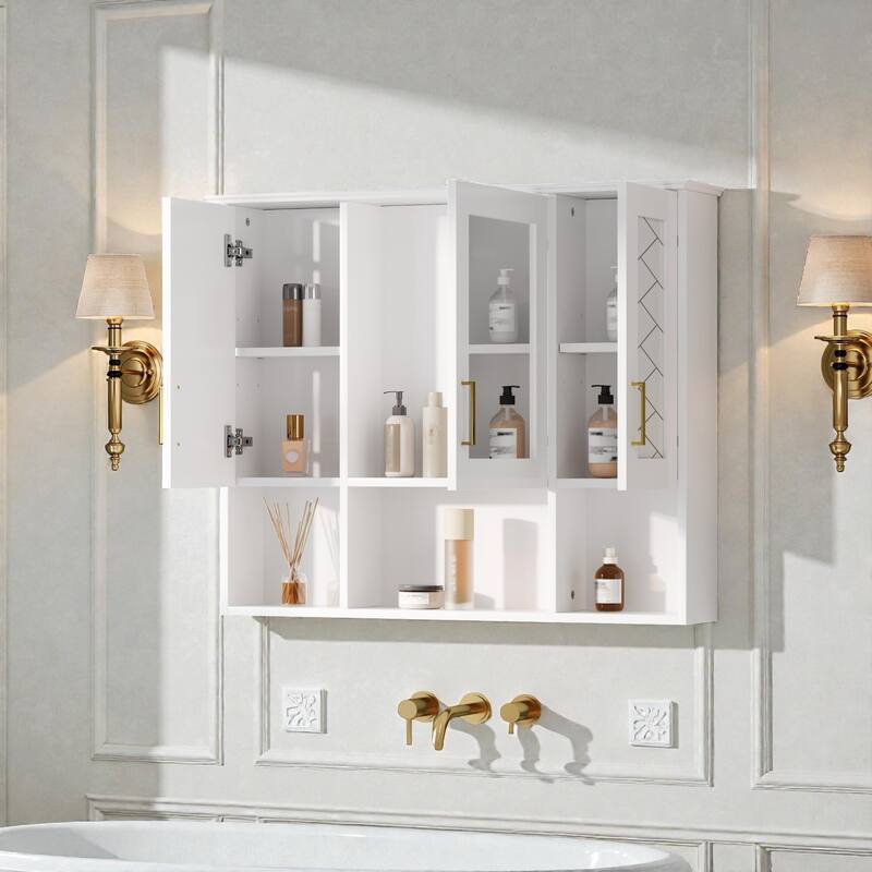 35 Inch Wall Mounted Bathroom Medicine Cabinet with Mirror, Adjustable Shelves, Soft Close Doors