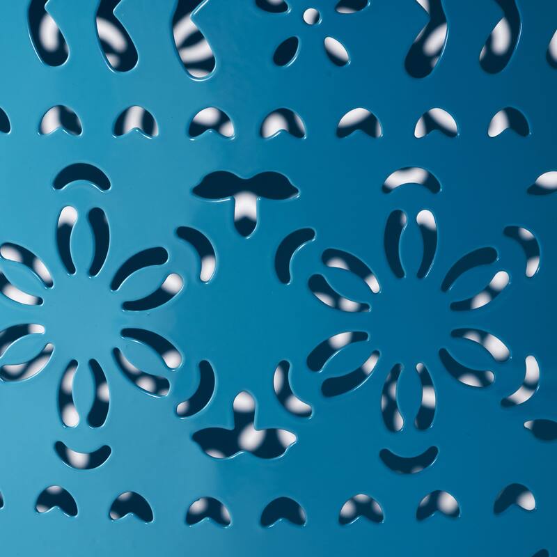 Side Table, Lace Cut Metal End Table for Outdoor & Indoor Use, Barrel Shape Accent Table, No Assembly Needed