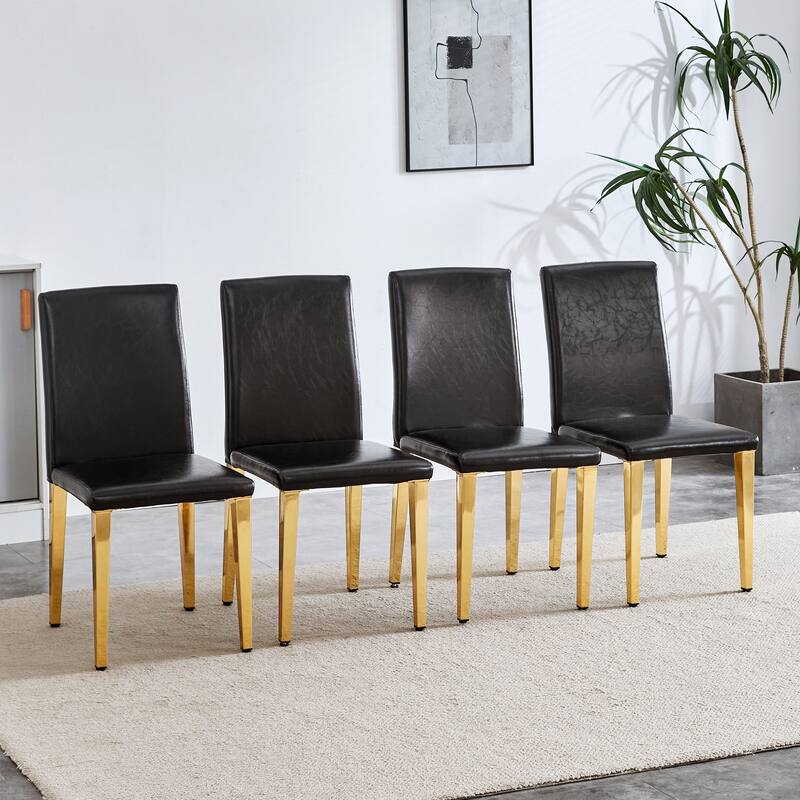 4Pcs PU Backrest Dining Chairs for Minimalist and Modern Home Styles - Black+Gold