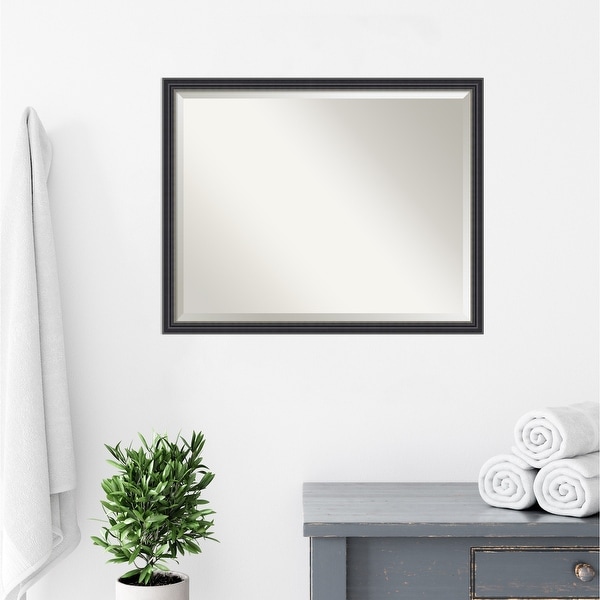Stylish Black Beveled Wood Framed Bathroom Vanity Wall Mirror