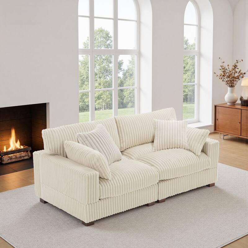 Modern Plush Corduroy Loveseat Sofa Couch with Pillows