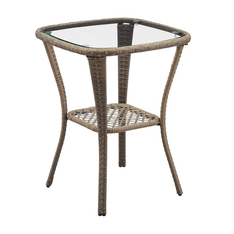 Corvus Helicon 3-Piece Outdoor Wicker Swivel Chat Set with Cushions and Glass Side Table