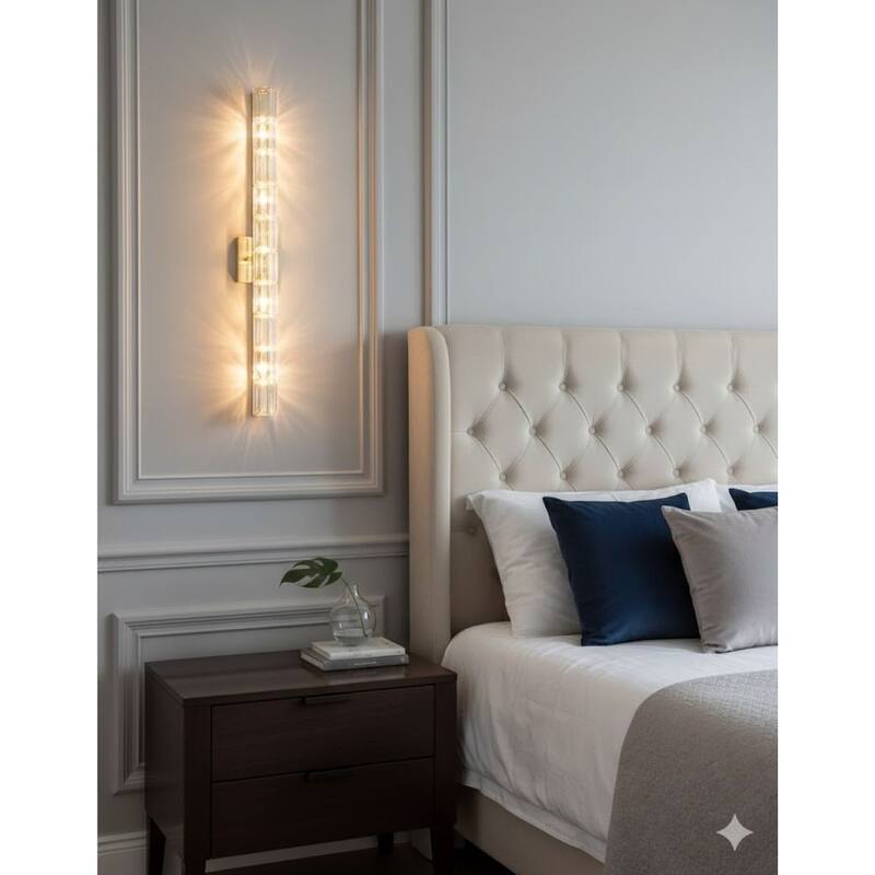 9 Light Gold Metal Wall Sconce With Clear Crystal Accents