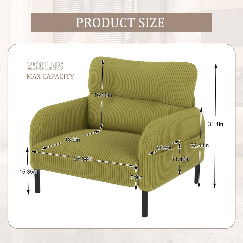 Corduroy Fabric, Comfortable Monochrome Single Person Wide Seat Chair, Suitable For Living Rooms And Bedrooms